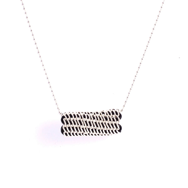 Olinger Tube Necklace - Sterling Silver Chain on Black Leather