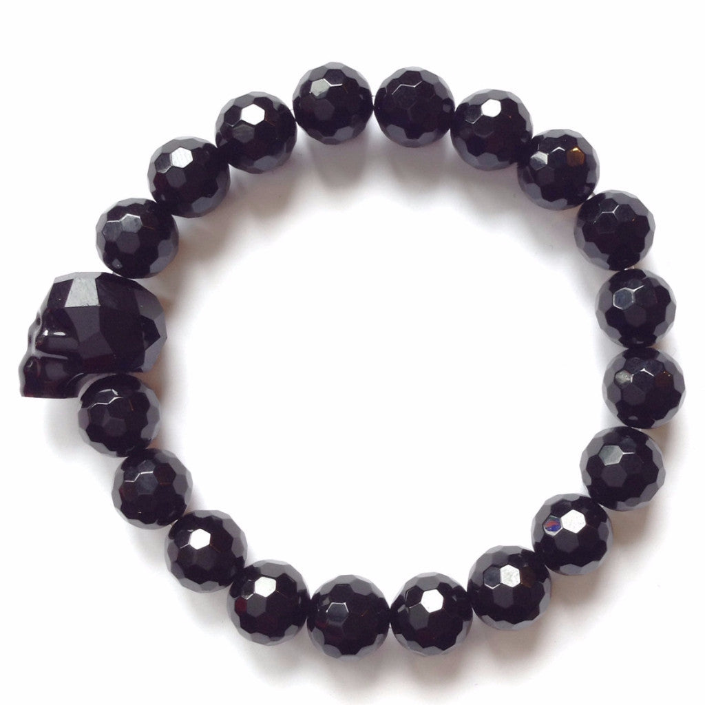 Swarovski Crystal Skull With Onyx Stretch Bracelet