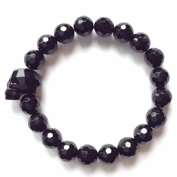 Solid Design Studios Swarovski Crystal Skull With Onyx Stretch Bracelet