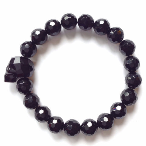 Solid Design Studios Swarovski Crystal Skull With Onyx Stretch Bracelet