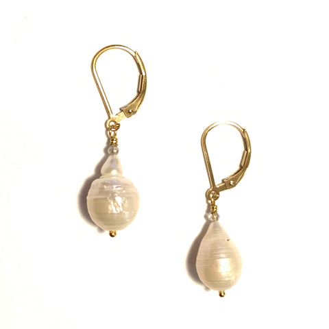 Solid Design Studios Small Ringed Baroque Pearl Earrings With Labradorite on 14k Gold Fill