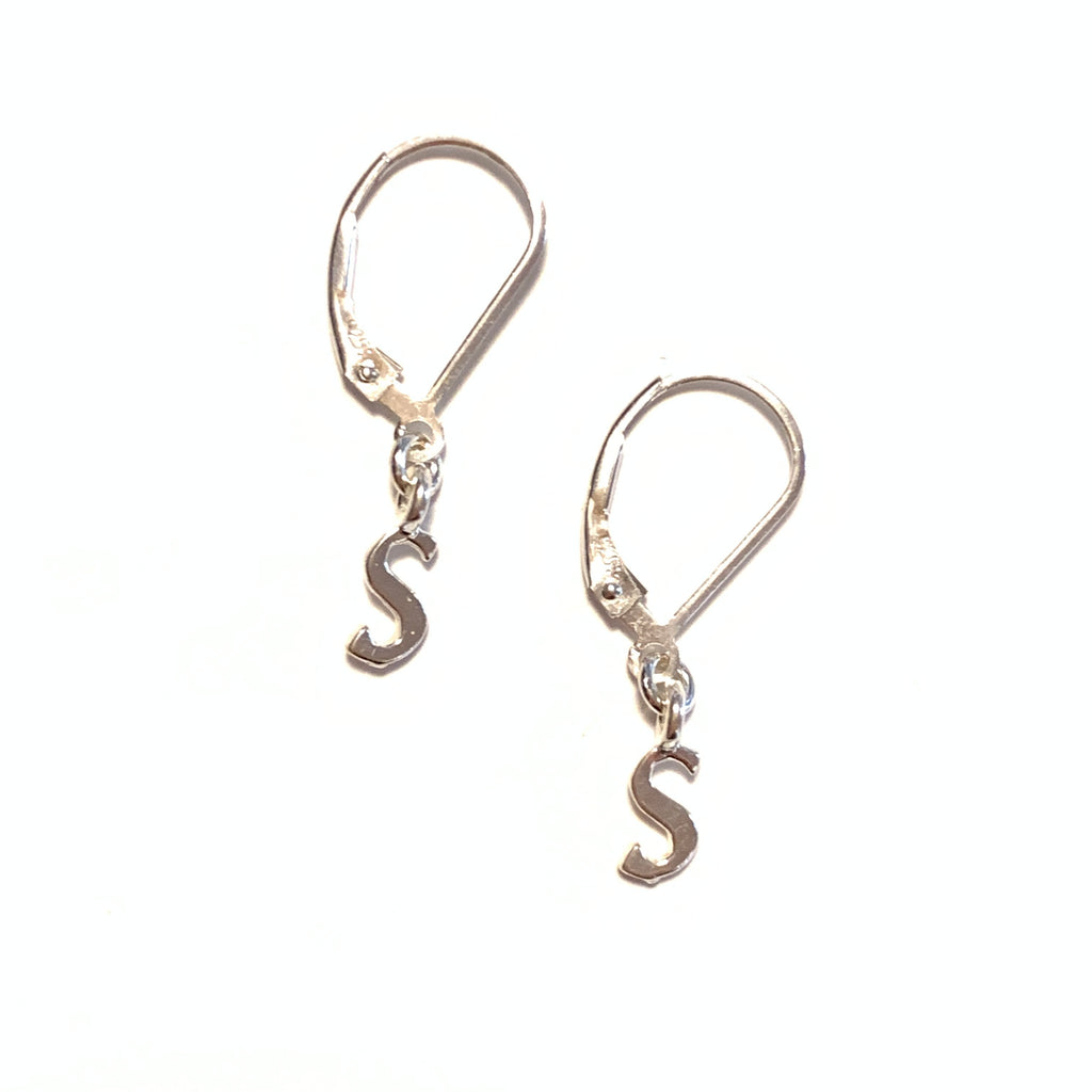 Initial Earrings – S – Sterling Silver