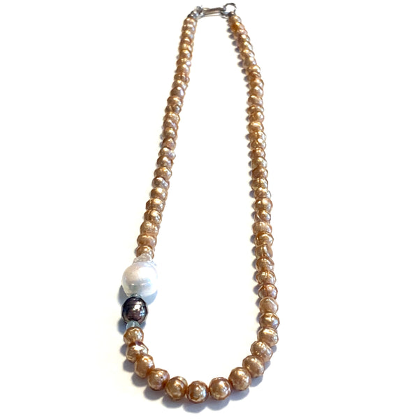 Solid Design Studios Copper Faceted Freshwater Pearl Necklace With Ivory Ultra Baroque Pearl