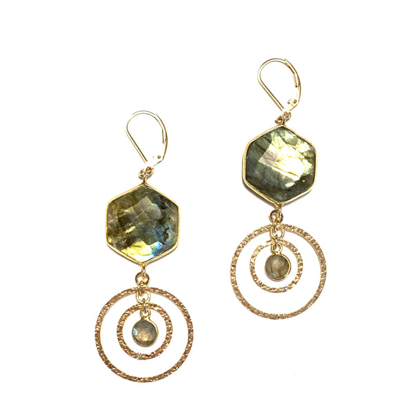 Solid Design Studios Hexagon Labradorite Double Drop Earrings