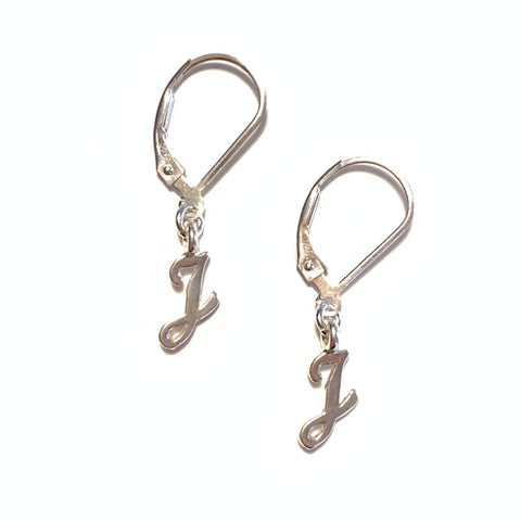 Initial Earrings – J – Sterling Silver