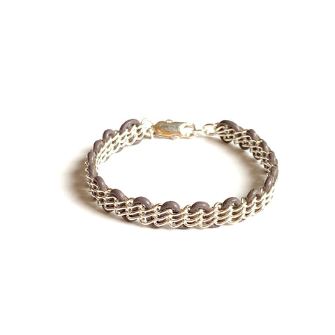 Cornelia Bracelet — Sterling Silver Chain on Grey Leather