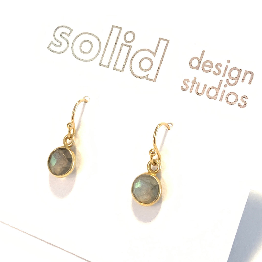 Solid Design Studios Tiny Labradorite & Gold Vermeil Bezeled Earrings
