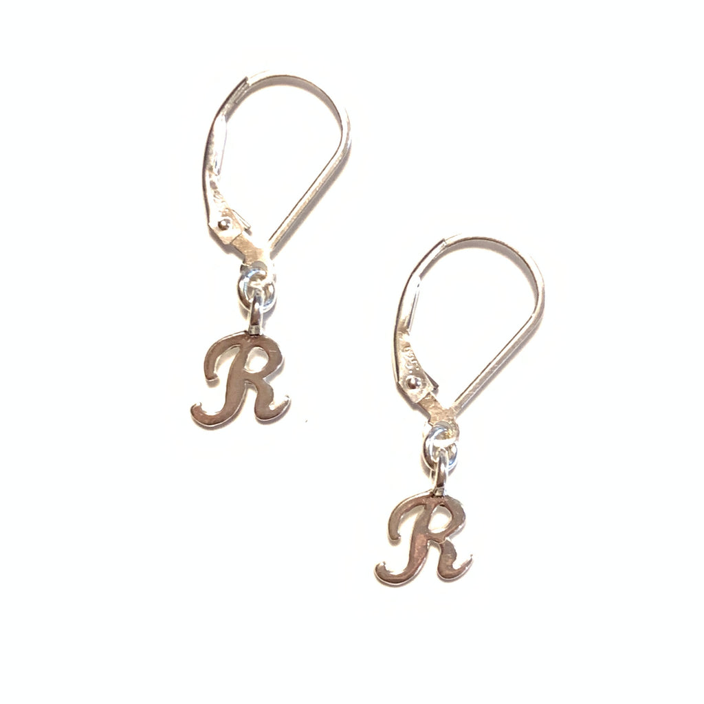 Initial Earrings – R – Sterling Silver