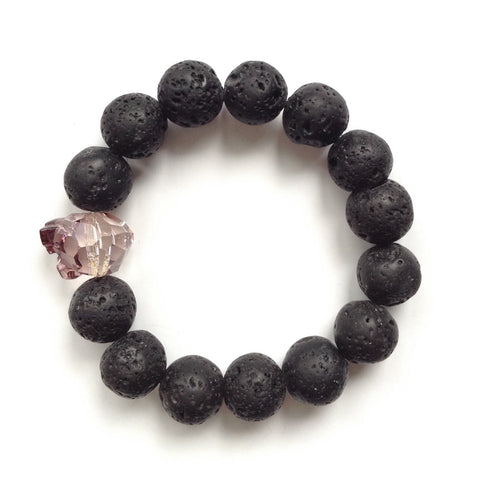 Solid Design Studios Swarovski Crystal Panther With Natural Lava Stone Stretch Bracelet