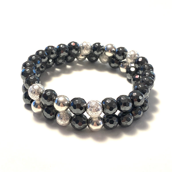Solid Design Studios Faceted Hematite & Sterling Silver Stretch Bracelet II
