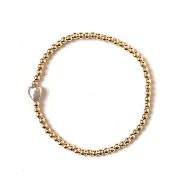 Solid Design Studios Sterling Silver Heart & 14k Gold–Filled Stretch Bracelet