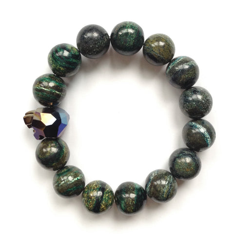 Solid Design Studios Swarovski Crystal Panther With Zebra Jasper Stretch Bracelet