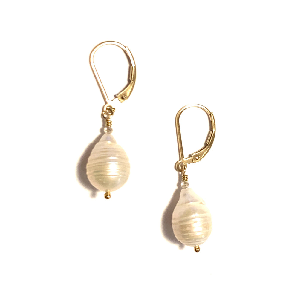 Solid Design Studios Small Ringed Baroque Pearl Earrings With Labradorite on 14k Gold Fill