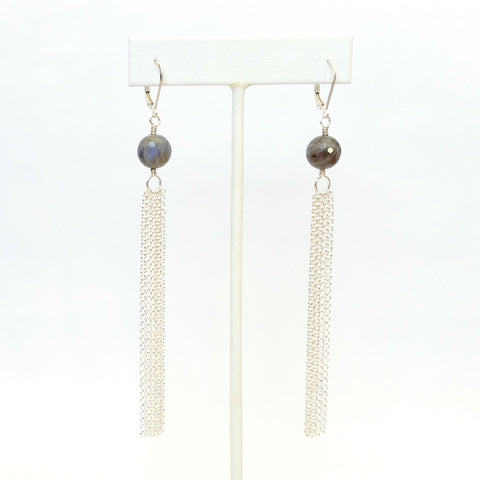 Solid Design Studios Valley Earrings — Faceted Labradorite & Sterling Silver Chain Tassels