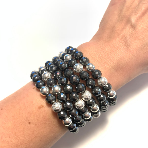 Solid Design Studios Faceted Hematite & Sterling Silver Stretch Bracelet II