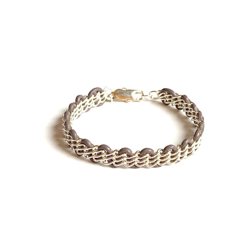 Cornelia Bracelet — Sterling Silver Chain on Grey Leather - Wholesale