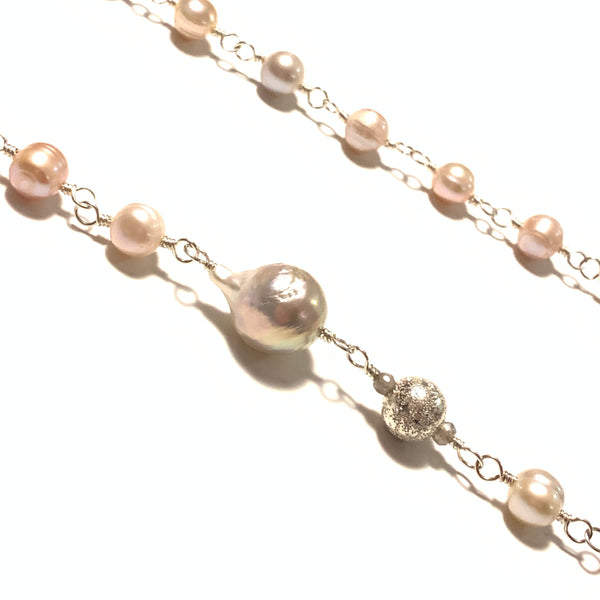 Solid Design Studios Peach Baroque Pearl, Ultra Baroque Pearl & Sterling Silver Infinity Necklace