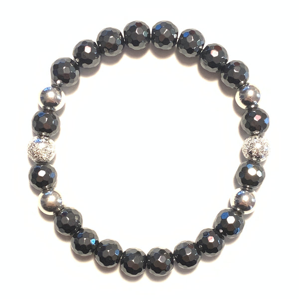 Solid Design Studios Faceted Hematite & Sterling Silver Stretch Bracelet II