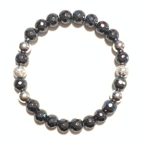 Solid Design Studios Faceted Hematite & Sterling Silver Stretch Bracelet II