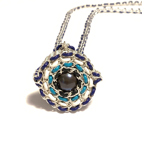Solid Design Studios Sterling Silver, Peacock Pearl & Leather Evil Eye Necklace