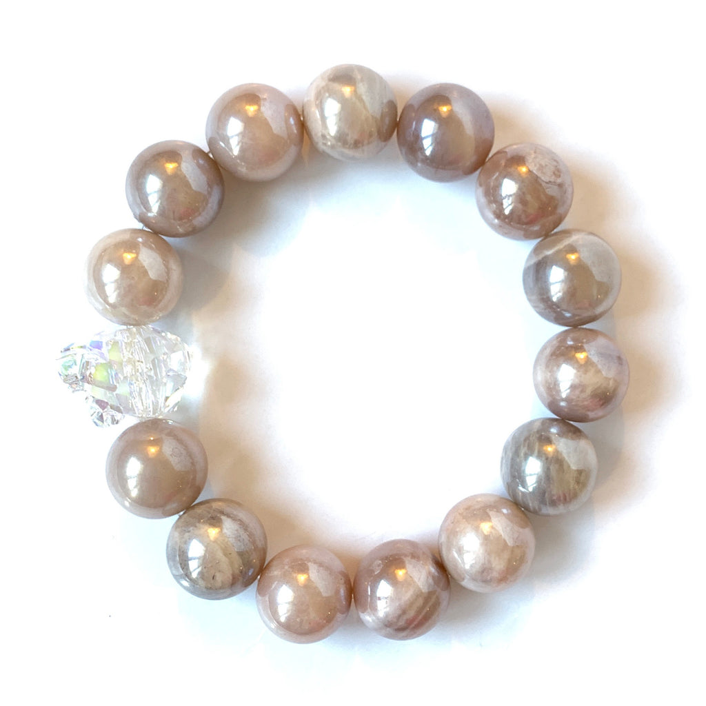 Solid Design Studios Swarovski Crystal Panther With Peach Moonstone Stretch Bracelet