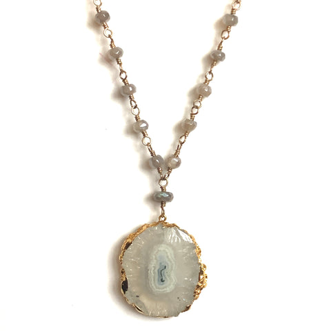 Solid Design Studios Solar Quartz Necklace With Grey Moonstone & 14k Gold Fill