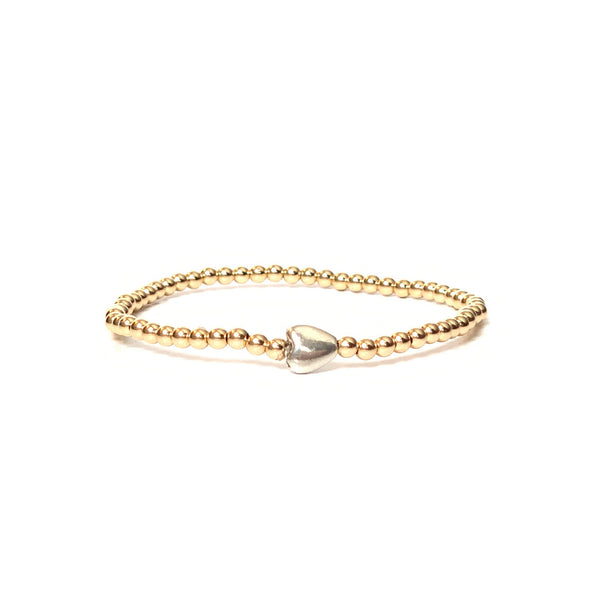 Solid Design Studios Sterling Silver Heart & 14k Gold–Filled Stretch Bracelet