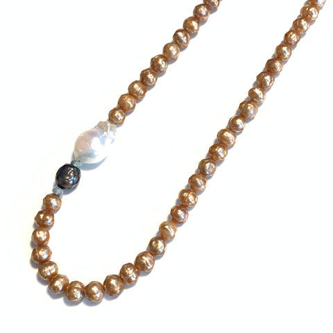 Solid Design Studios Copper Faceted Freshwater Pearl Necklace With Ivory Ultra Baroque Pearl 
