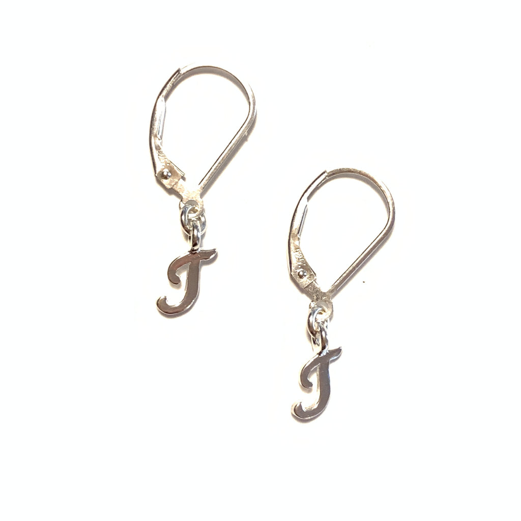 Initial Earrings – T – Sterling Silver