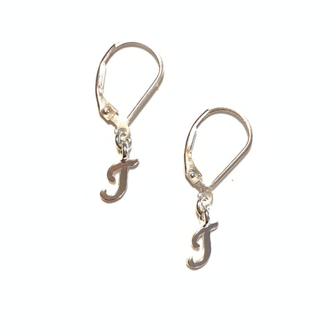 Initial Earrings – T – Sterling Silver