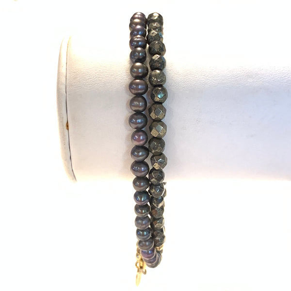 Solid Design Studios Dawson Wrap Bracelet — Peacock Pearl & Faceted Pyrite