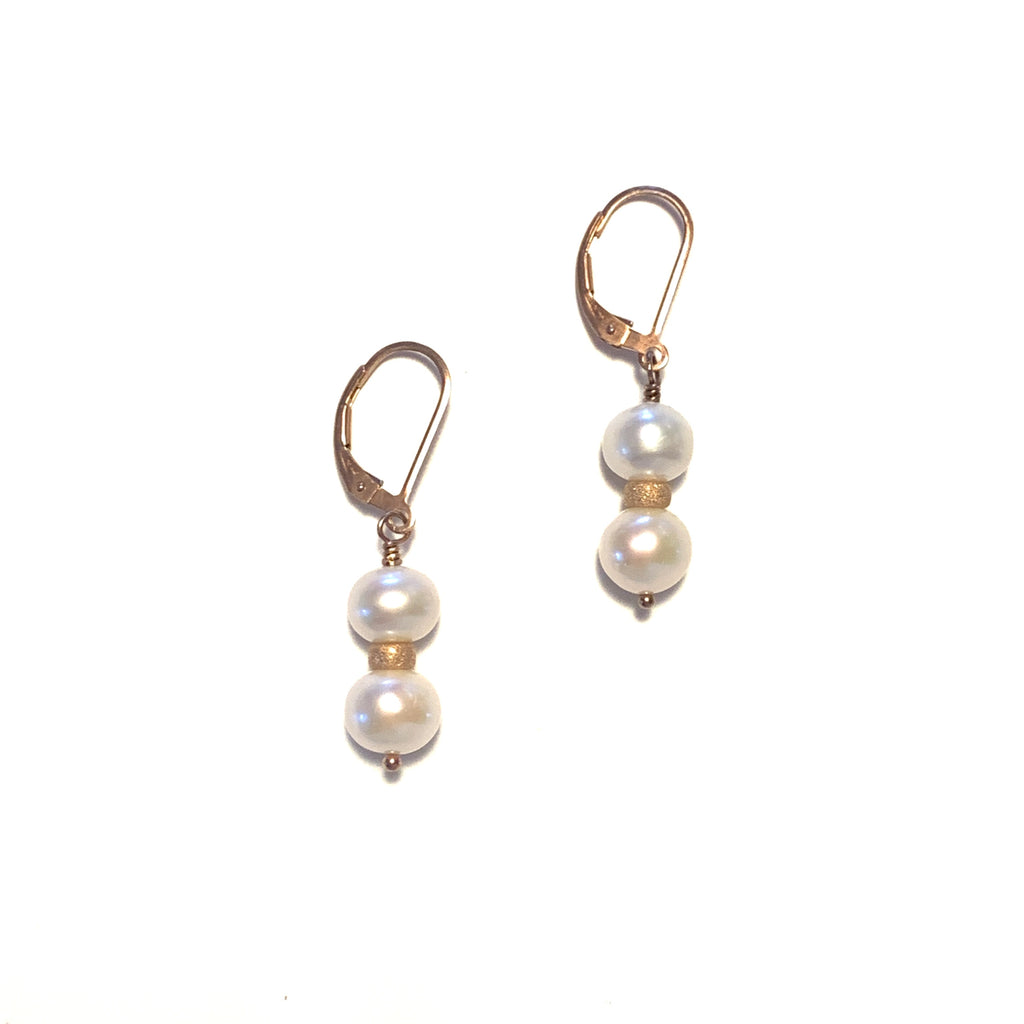 Solid Design Studios Double Button Pearl Earrings on Rose Gold Fill