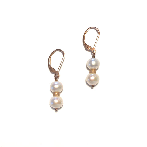 Solid Design Studios Double Button Pearl Earrings on Rose Gold Fill