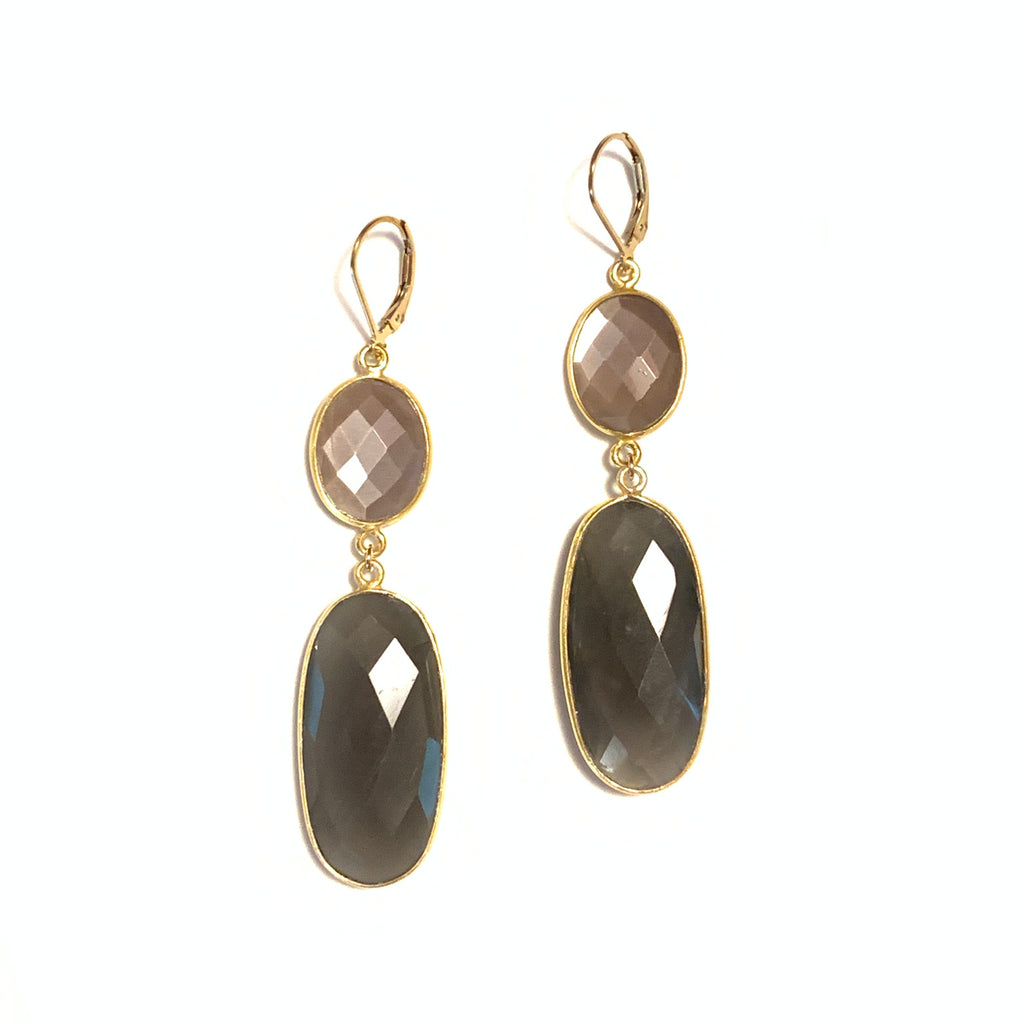 Solid Design Studios Platinum Grey & Chocolate Moonstone Double Oval Earrings