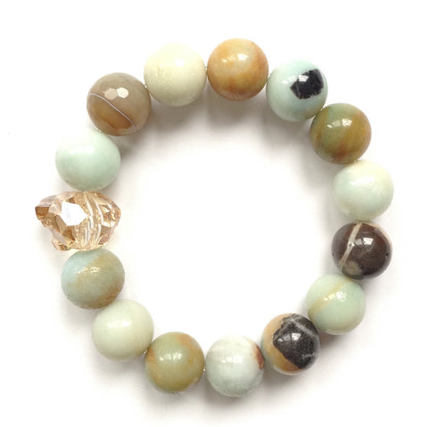 Swarovski Crystal Panther With Amazonite Stretch Bracelet