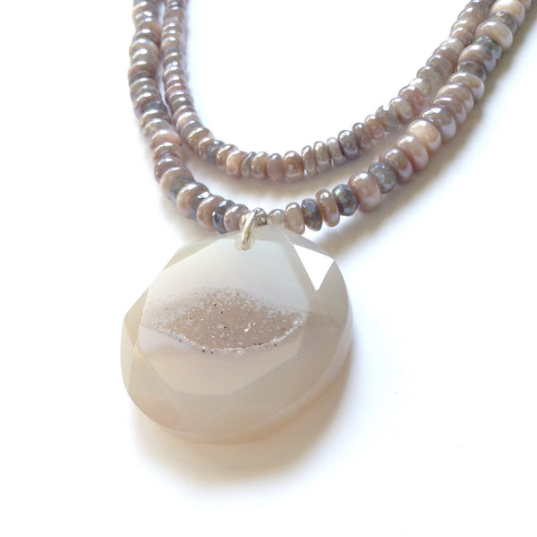 Solid Design Studios Double-Strand Moonstone & Labradorite Necklace With Druzy Pendant