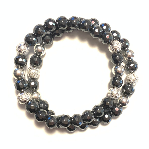 Solid Design Studios Faceted Hematite & Sterling Silver Stretch Bracelet II