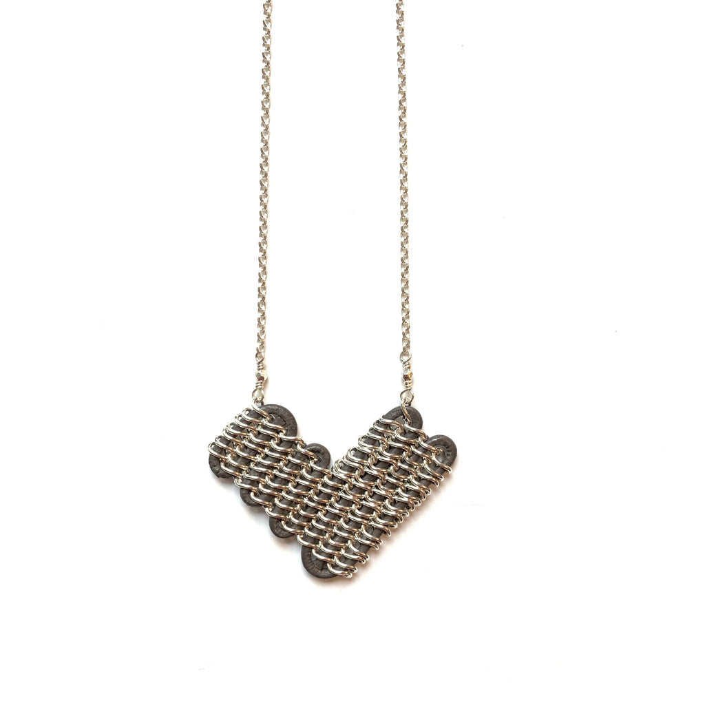 Annaway Sterling Silver & Grey Leather Heart-Shaped Pendant Necklace