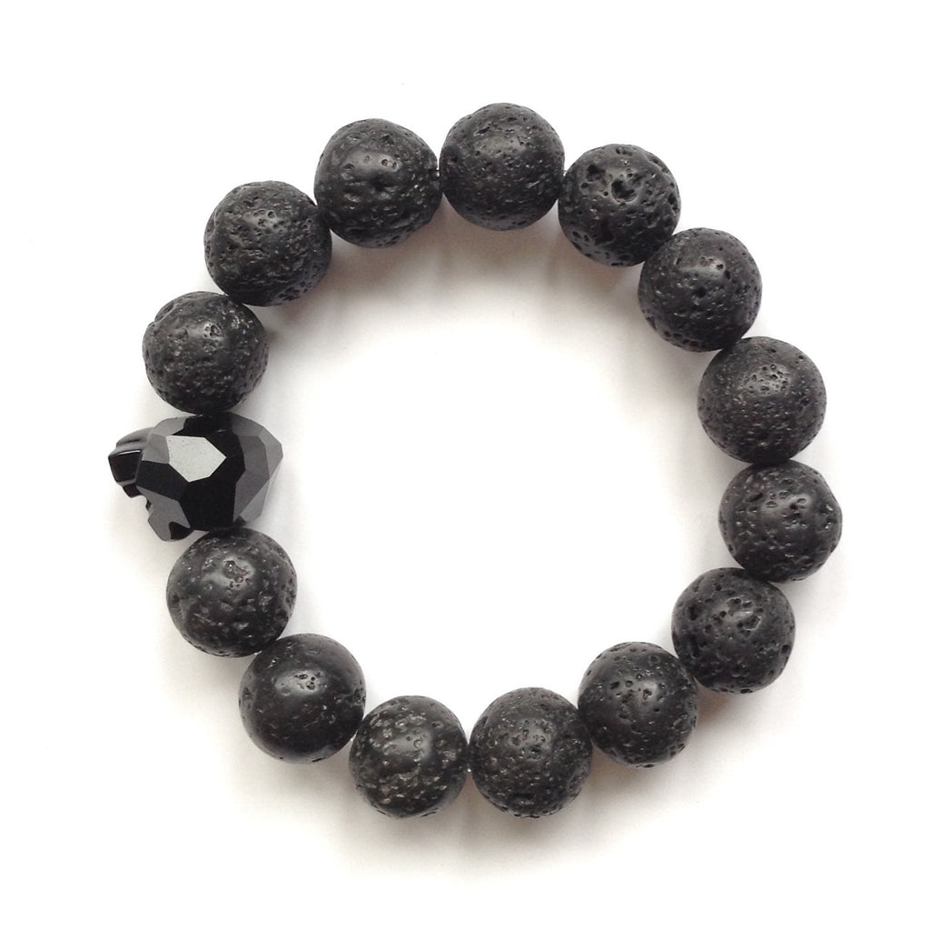 Solid Design Studios Swarovski Crystal Panther With Natural Lava Stone Stretch Bracelet