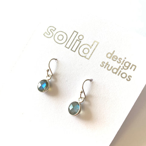 Solid Design Studios Tiny Labradorite & Sterling Silver Bezeled Earrings