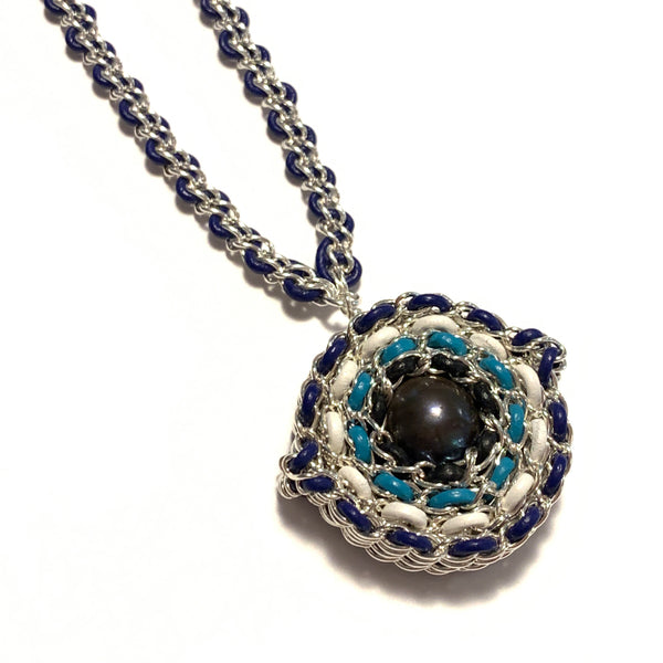 Solid Design Studios Sterling Silver, Peacock Pearl & Leather Evil Eye Necklace