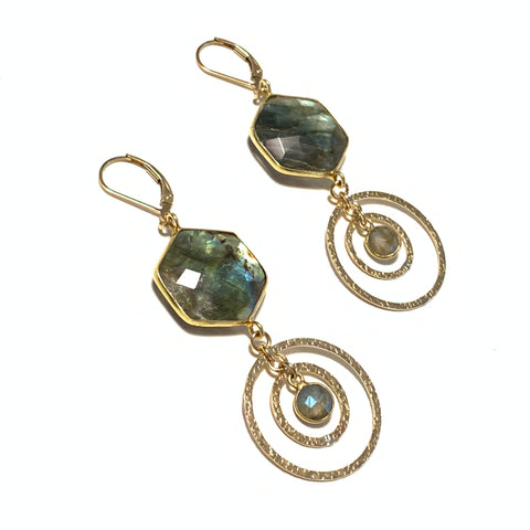 Solid Design Studios Hexagon Labradorite Double Drop Earrings