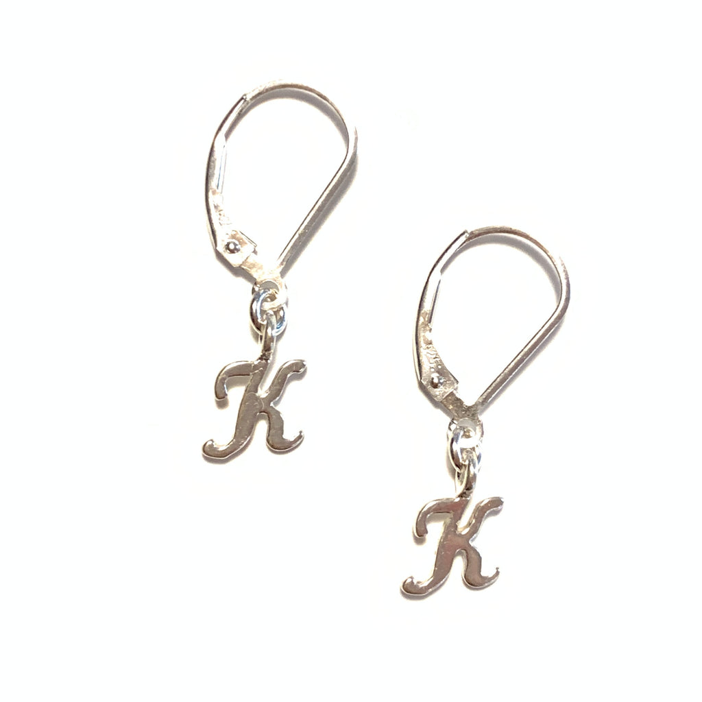 Initial Earrings – K – Sterling Silver